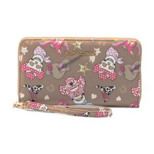 NWT $58 BETSEY JOHNSON Zip Around Skull Cowboy Wristlet Wallet Tan Pink Western